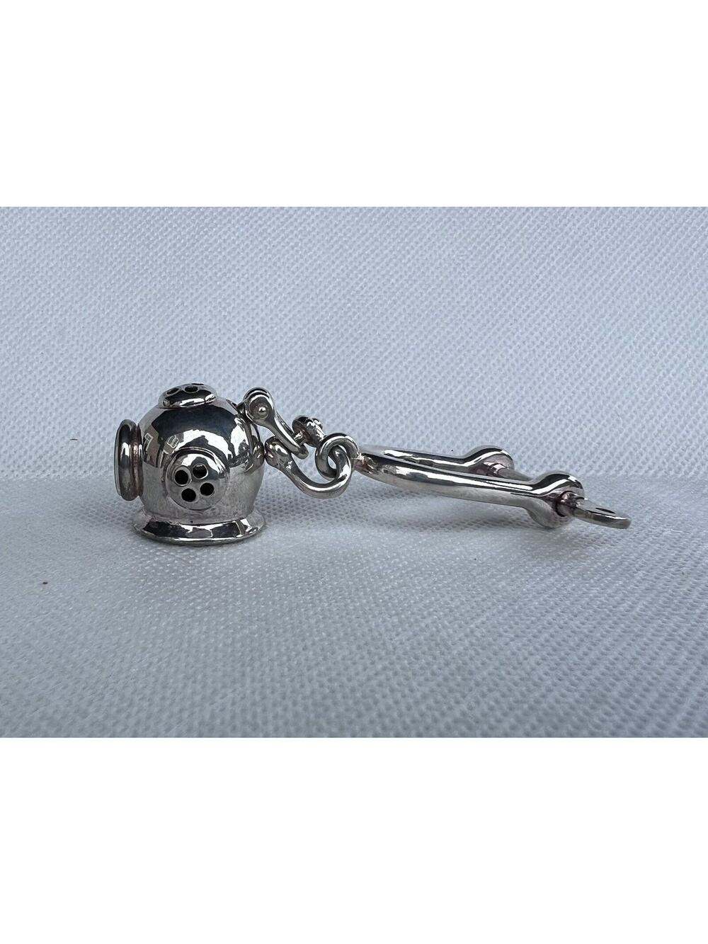 Diving Helmut Old Time Sea Key Holder Sterling Silver 925 RARE Find Mens gift